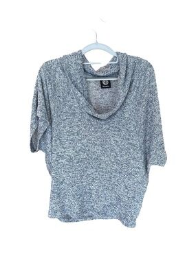 Bobeau Women's Short Sleeve Cowl Neck Lightweight Sweater Blue Large